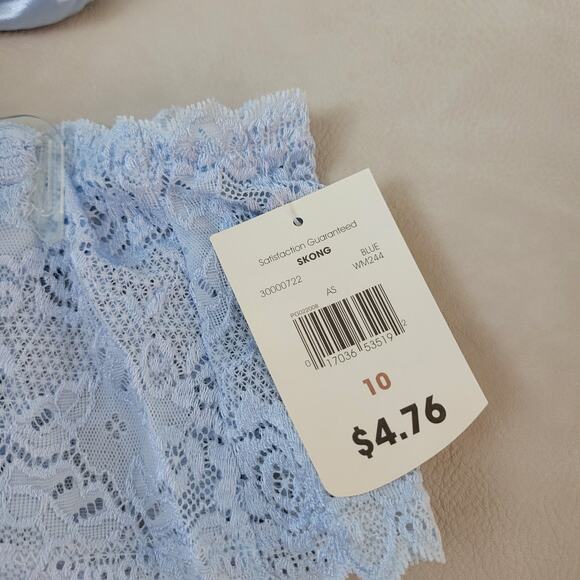 Lot Of ( 5)Secret Treasures Skong Thong Panties Size 10 Blue Satin Floral Lace - Picture 4 of 5